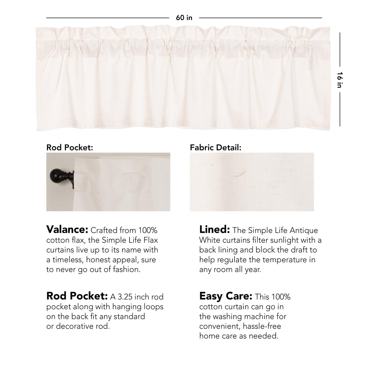 Simple Life Flax Antique White Valance Curtain 16x60 VHC Brands - The Fox Decor