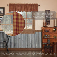 Burgundy Check Scalloped Valance Curtain 16x72 - The Fox Decor