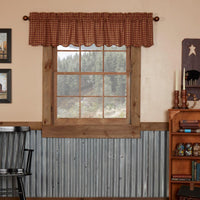 Burgundy Check Scalloped Valance Curtain 16x72 - The Fox Decor