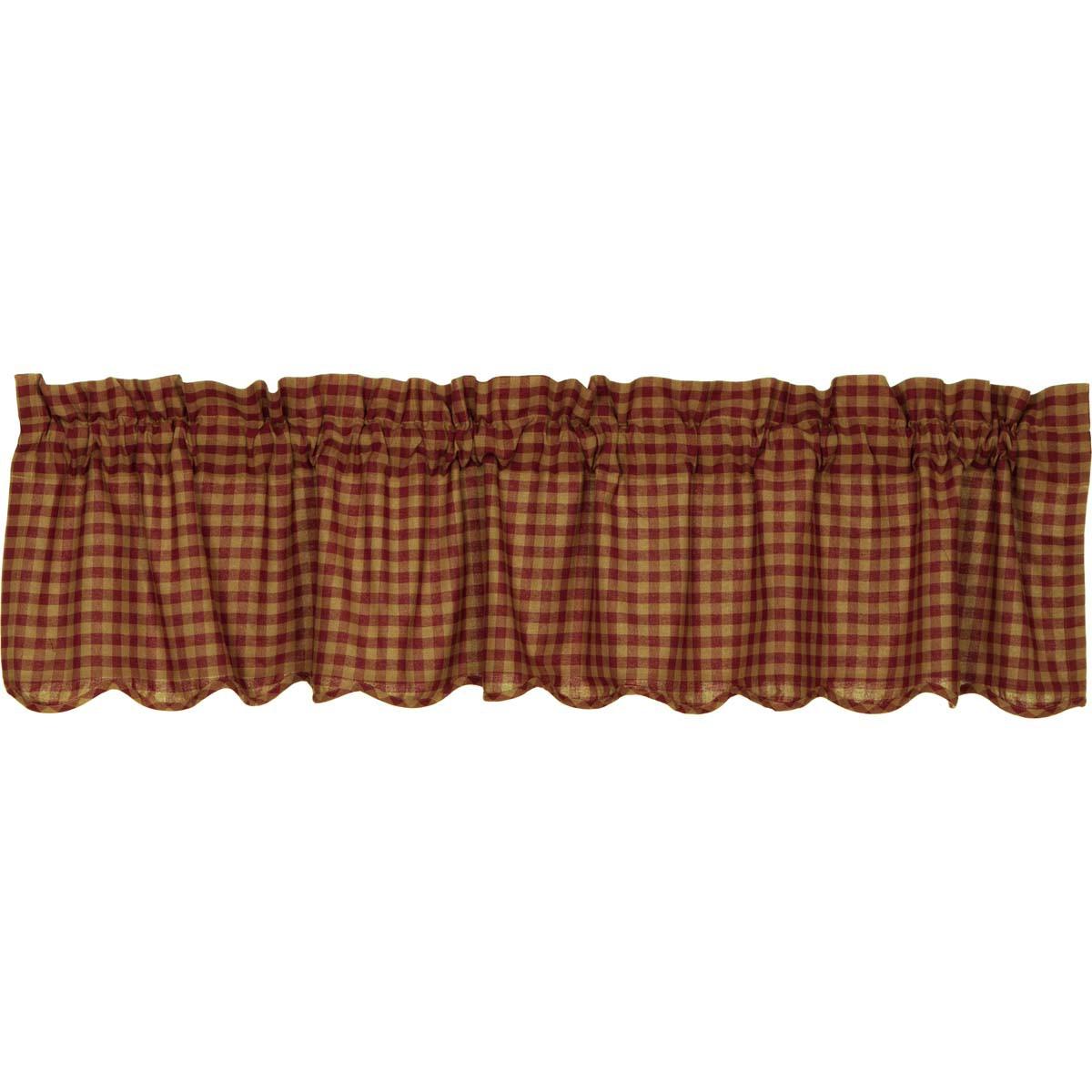 Burgundy Check Scalloped Valance Curtain 16x72 - The Fox Decor