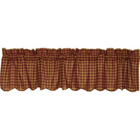 Burgundy Check Scalloped Valance Curtain 16x72 - The Fox Decor