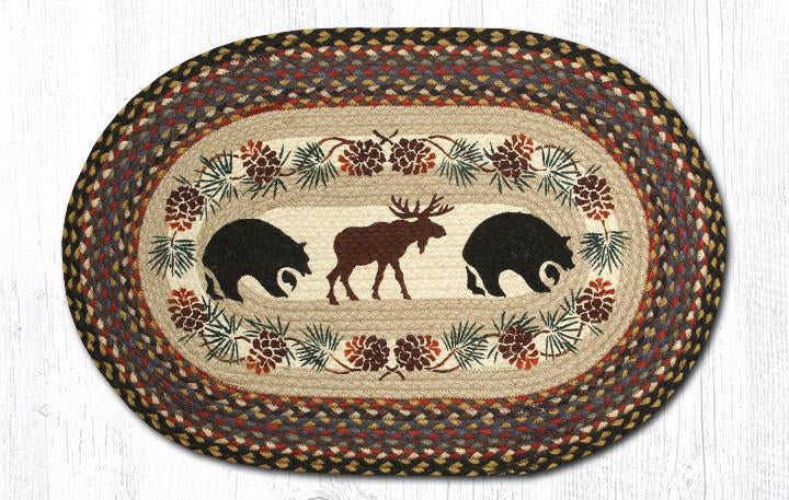 Bear/Moose Hand Stenciled Oval Patch Braided Rug 20"x30" - Earth Rugs