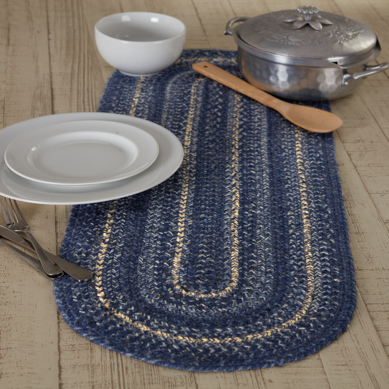 Great Falls Blue Jute Braided Oval Runner 13"x36" VHC Brands - The Fox Decor