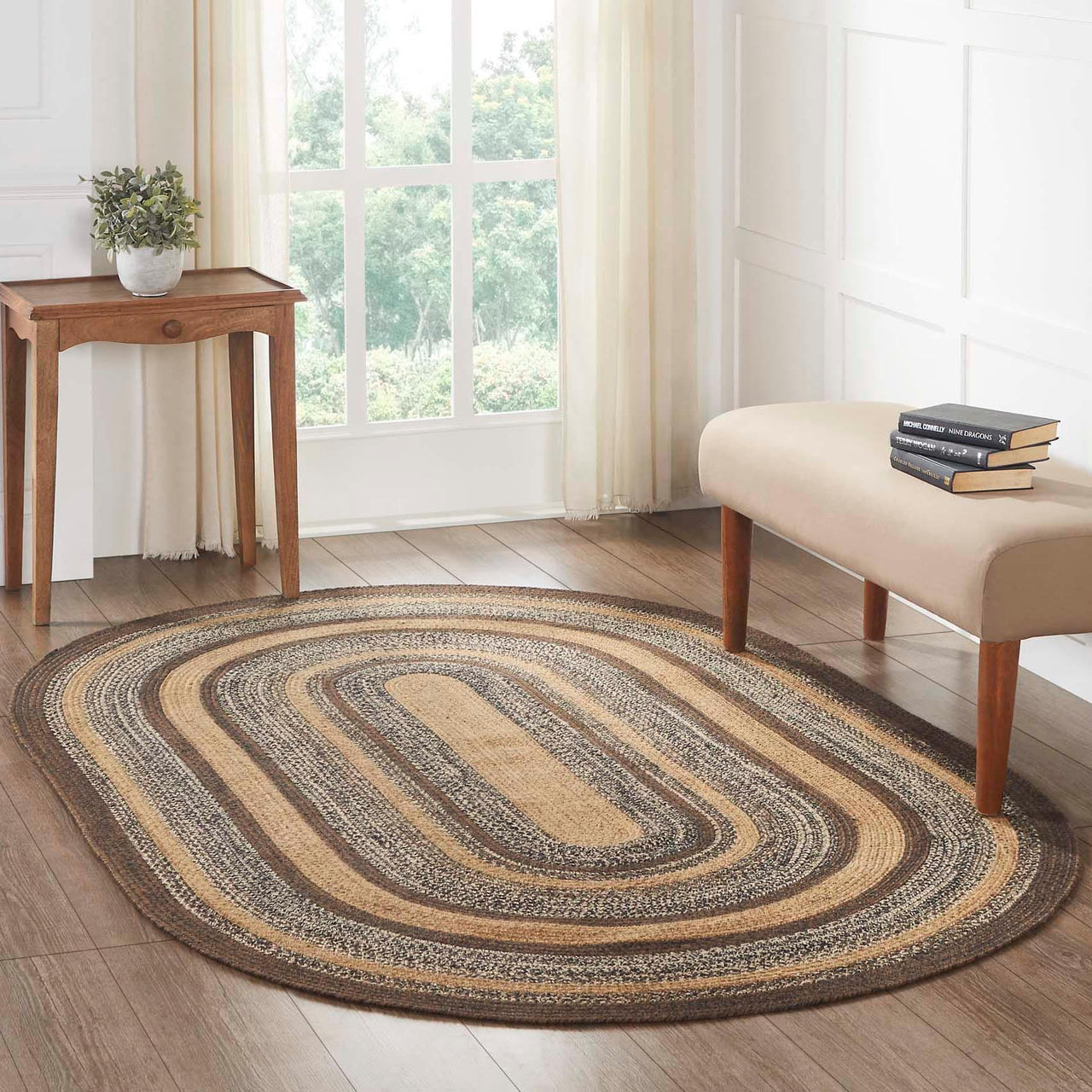 Espresso Jute Braided Rug Oval with Rug Pad 5'x8' VHC Brands - The Fox Decor