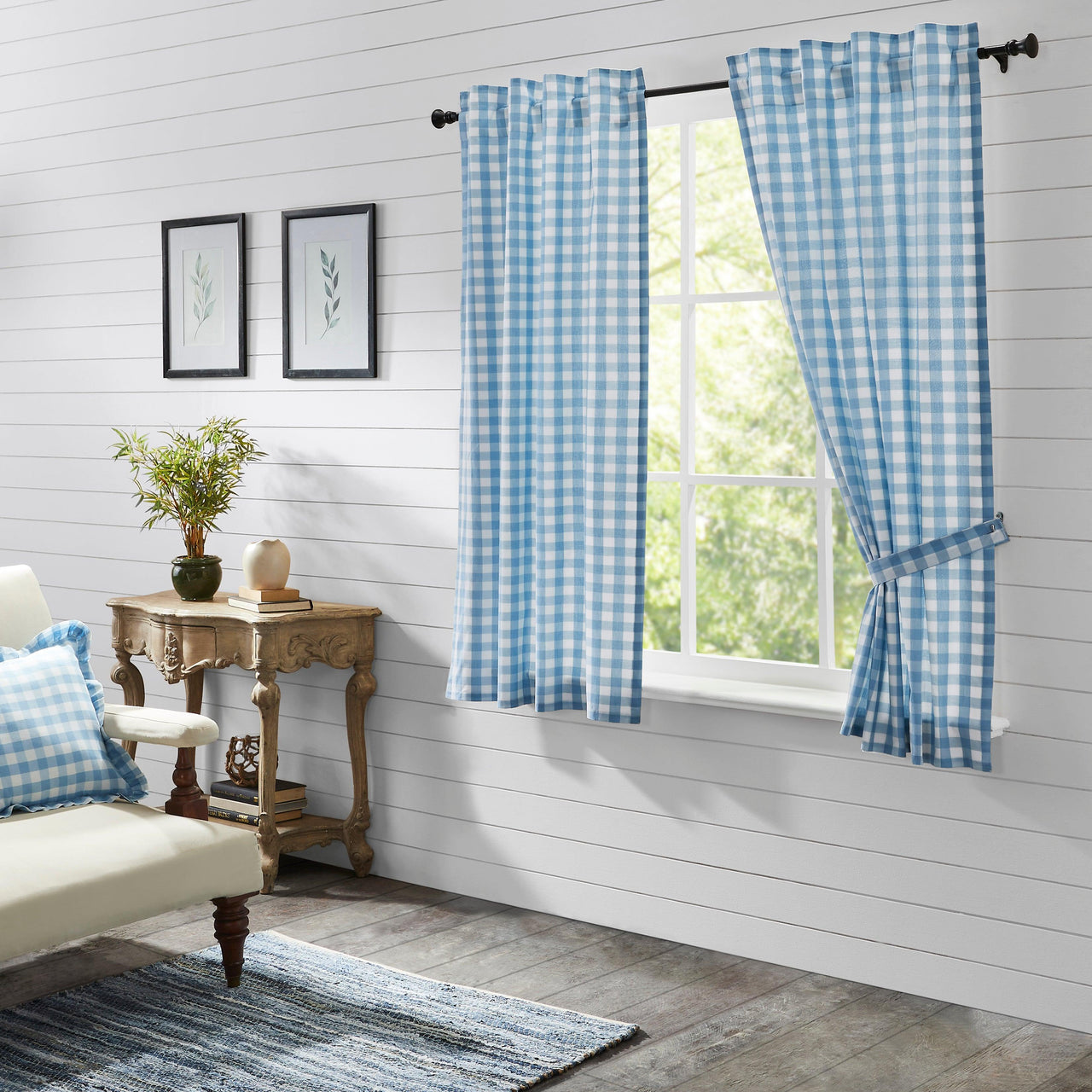 Annie Buffalo Blue Check Short Panel Set of 2 63x36 VHC Brands - The Fox Decor
