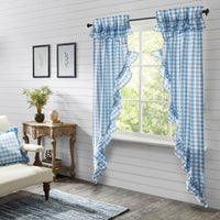 Annie Buffalo Blue Check Ruffled Prairie Long Panel Set of 2 84x36x18 VHC Brands - The Fox Decor