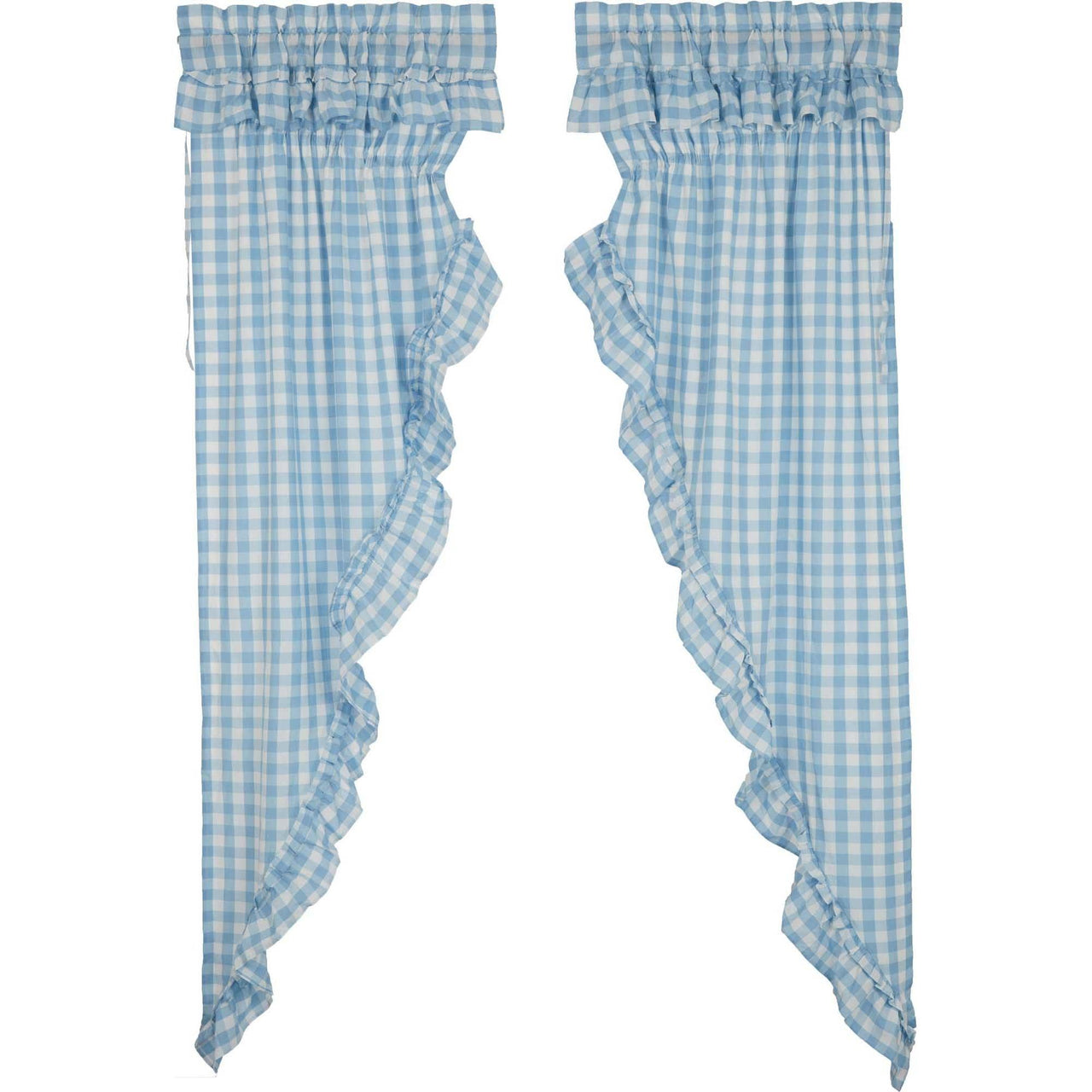 Annie Buffalo Blue Check Ruffled Prairie Long Panel Set of 2 84x36x18 VHC Brands - The Fox Decor