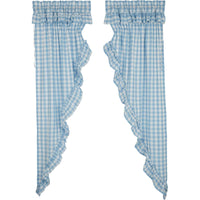 Annie Buffalo Blue Check Ruffled Prairie Long Panel Set of 2 84x36x18 VHC Brands - The Fox Decor
