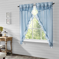 Annie Buffalo Blue Check Ruffled Prairie Short Panel Set of 2 63x36x18 VHC Brands - The Fox Decor
