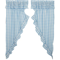 Annie Buffalo Blue Check Ruffled Prairie Short Panel Set of 2 63x36x18 VHC Brands - The Fox Decor