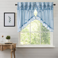 Annie Buffalo Blue Check Ruffled Prairie Swag Set of 2 36x36x18 VHC Brands - The Fox Decor