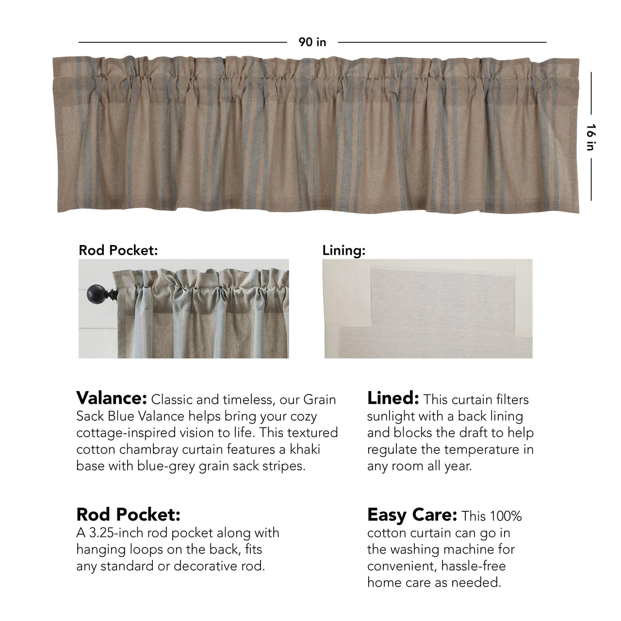 Grain Sack Blue Valance 16x90 VHC Brands - The Fox Decor