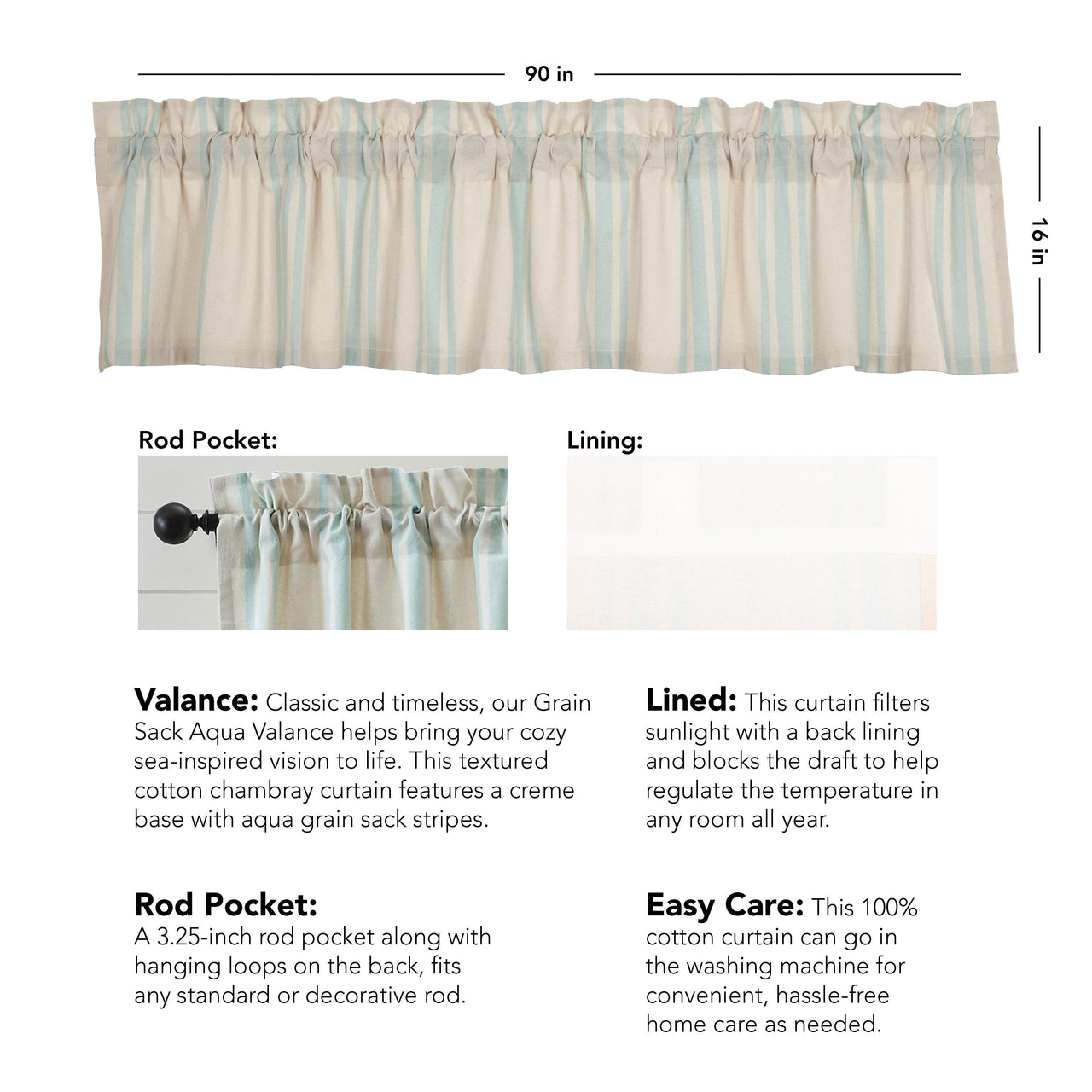 Grain Sack Aqua Valance 16x90 VHC Brands - The Fox Decor