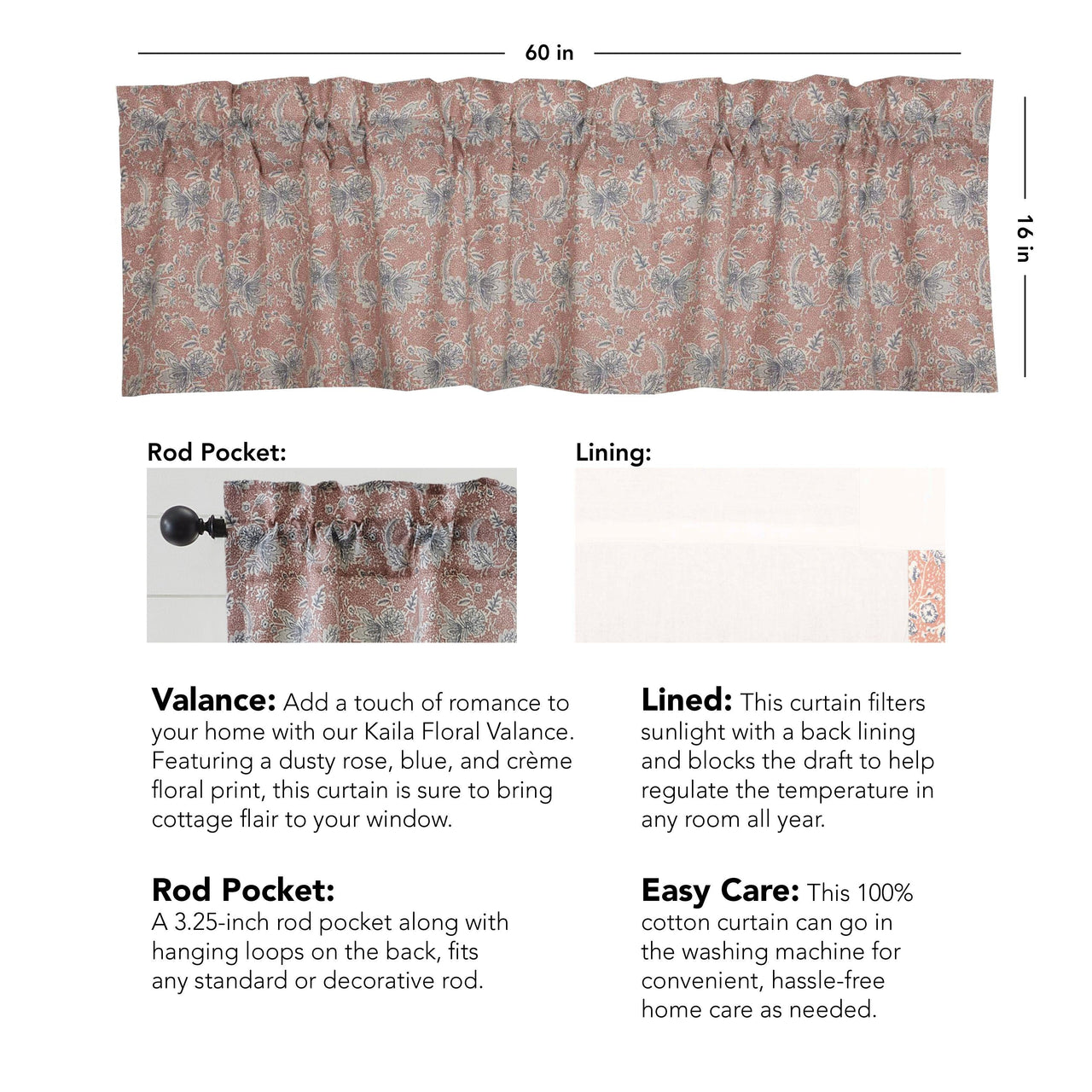 Kaila Floral Valance 16x60 VHC Brands - The Fox Decor