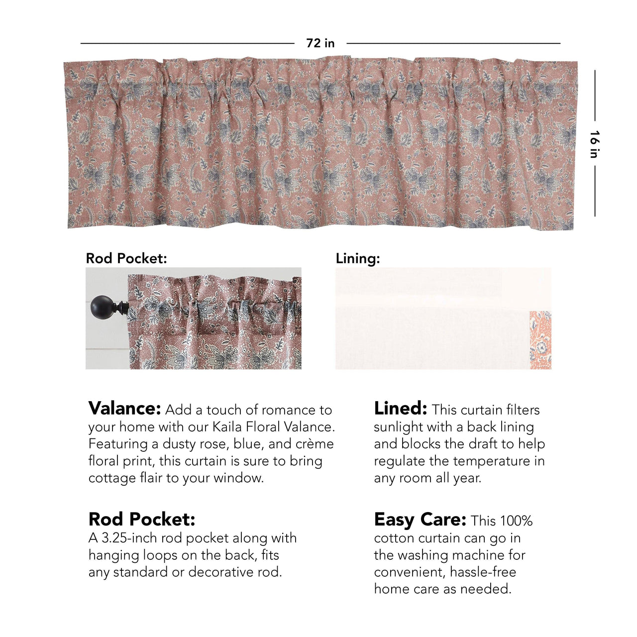 Kaila Floral Valance 16x72 VHC Brands - The Fox Decor