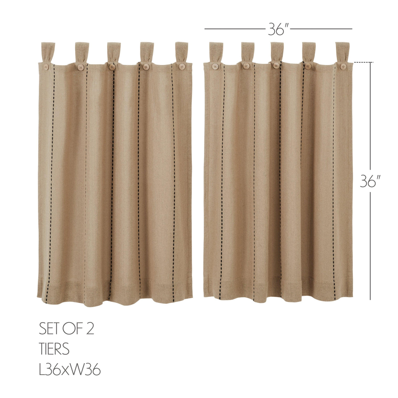 Stitched Burlap Natural Tier Curtain Set of 2 L36xW36 - The Fox Decor
