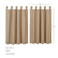 Stitched Burlap Natural Tier Curtain Set of 2 L36xW36 - The Fox Decor