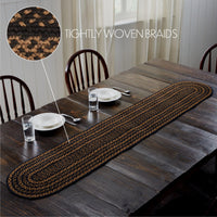 Black & Tan Jute Oval Braided Table Runner 13x72 VHC Brands - The Fox Decor