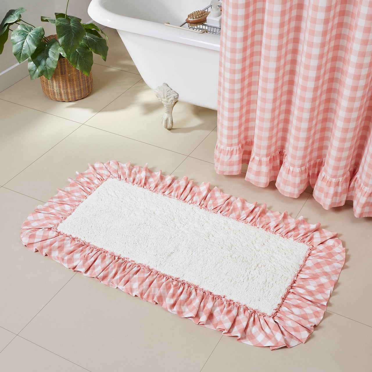 Annie Buffalo Coral Check Bathmat 27" x 48" VHC Brands - The Fox Decor