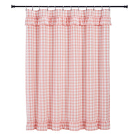 Annie Buffalo Coral Check Ruffled Shower Curtain 72x72 VHC Brands - The Fox Decor