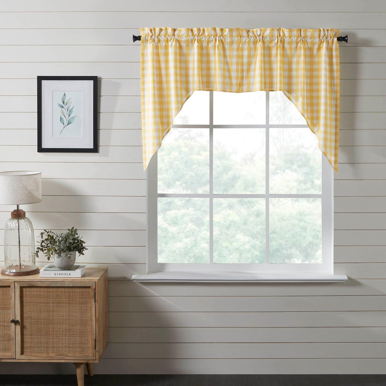 Annie Buffalo Yellow Check Swag Curtain Set of 2 36x36x16 VHC Brands - The Fox Decor