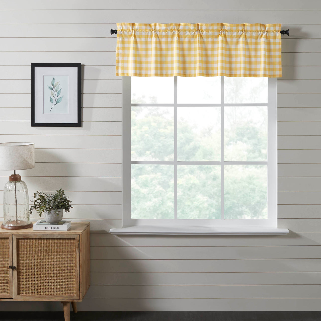 Annie Buffalo Yellow Check Valance Curtain 16"x60" VHC Brands - The Fox Decor