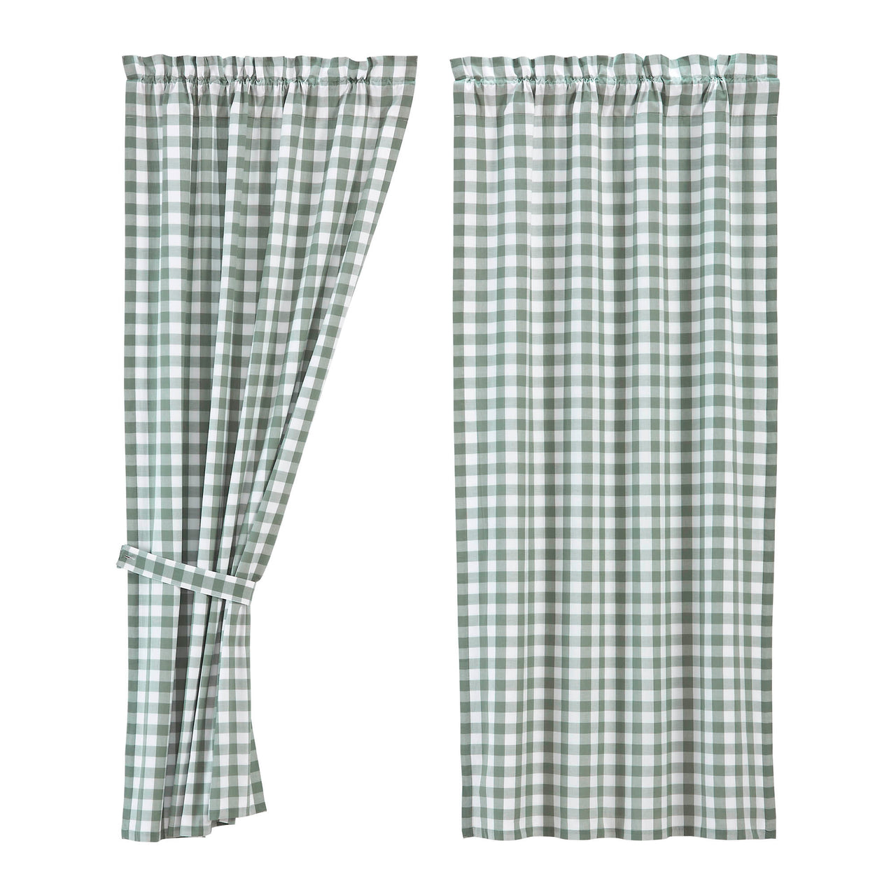 Annie Buffalo Green Check Short Panel Curtain Set of 2 63"x36" VHC Brands - The Fox Decor