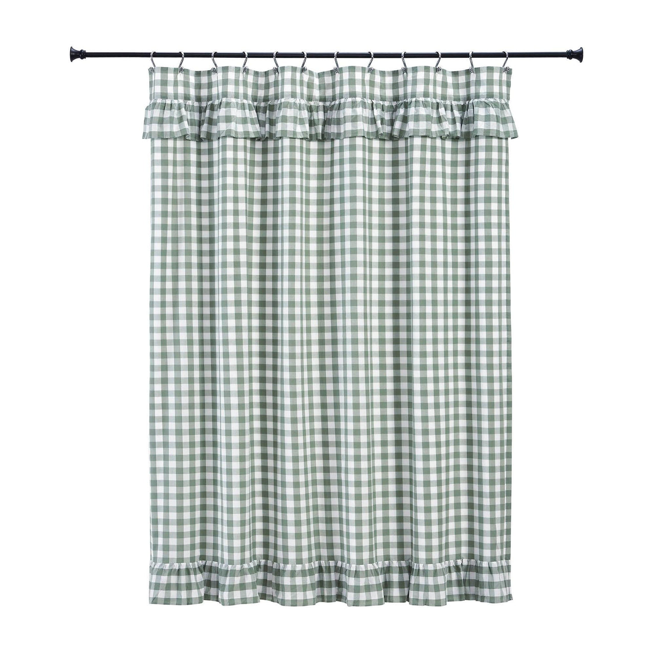 Annie Buffalo Green Check Ruffled Shower Curtain 72x72 VHC Brands - The Fox Decor