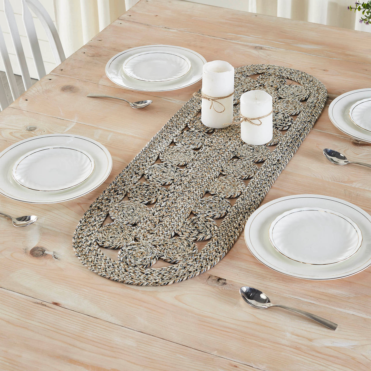 Celeste Blended Pebble Indoor/Outdoor Oval Braided Table Runner 12"x36" VHC Brands - The Fox Decor