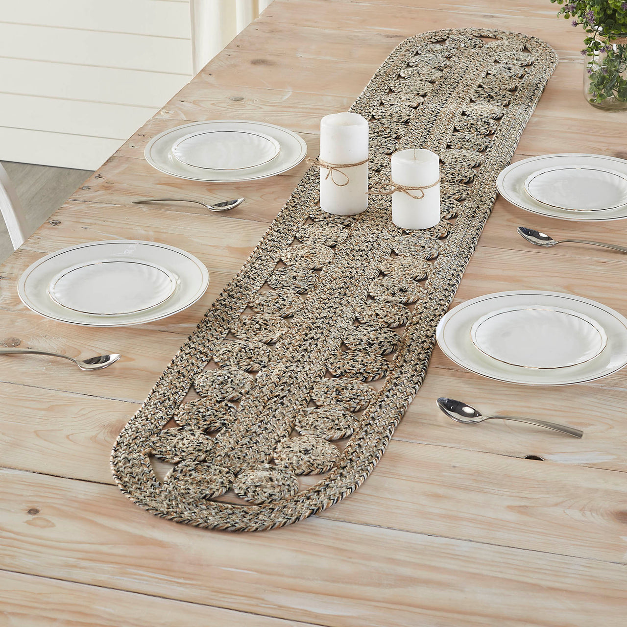 Celeste Blended Pebble Indoor/Outdoor Oval Braided Table Runner 12"x72" VHC Brands - The Fox Decor