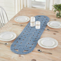 Celeste Blended Blue Indoor/Outdoor Oval Braided Table Runner 12
