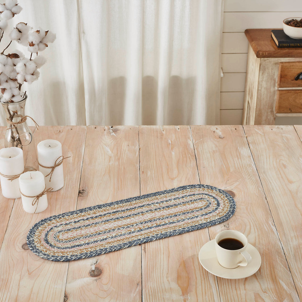 Kaila Oval Jute Braided Table Runner 8"x24" VHC Brands - The Fox Decor
