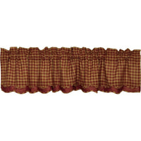 Burgundy Check Scalloped Layered Valance Curtain 16x72 - The Fox Decor