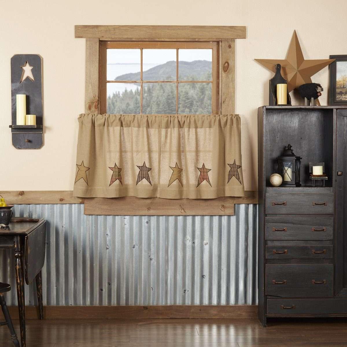 Stratton Burlap Applique Star Tier Curtain Set VHC Brands - The Fox Decor