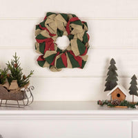 Red, Natural and Green Burlap Wreath 15