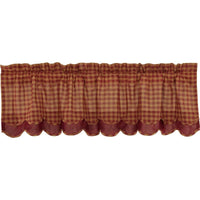 Burgundy Check Scalloped Layered Valance Curtain 16x60 VHC Brands - The Fox Decor