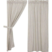 Hatteras Seersucker Blue Ticking Stripe Short Panel Curtain Set 63x36 VHC Brands - The Fox Decor
