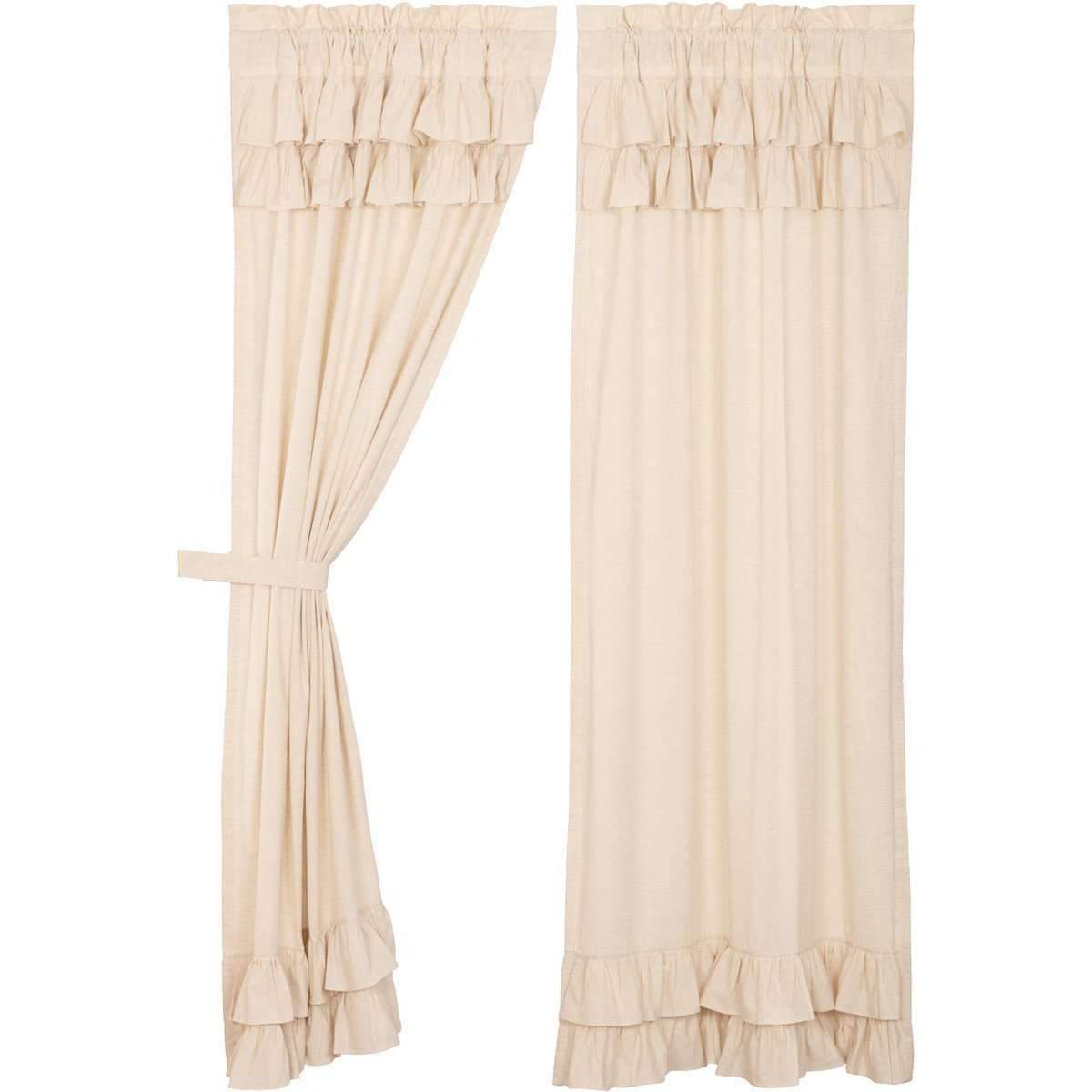 Simple Life Flax Natural Ruffled Panel Country Curtain Set of 2 84"x40" - The Fox Decor