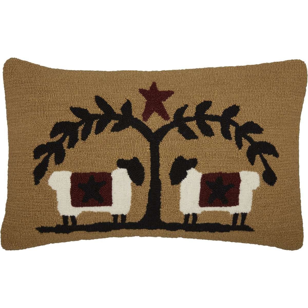 Heritage Farms Sheep and Star Hooked Pillow 14"x22" - VHC Brands - The Fox Decor