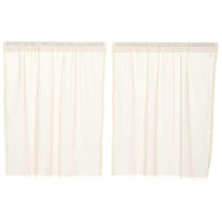 Tobacco Cloth Antique White Tier Fringed Set of 2 L36xW36 - The Fox Decor