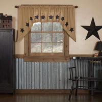Burlap w/Black Stencil Stars Swag Curtain Set of 2 36x36x16 - The Fox Decor