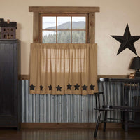 Burlap w/Black Stencil Stars Tier Curtain Set of 2 L36xW36 - The Fox Decor