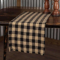 Burlap Black Check Runner Fringed 13x48 VHC Brands - The Fox Decor