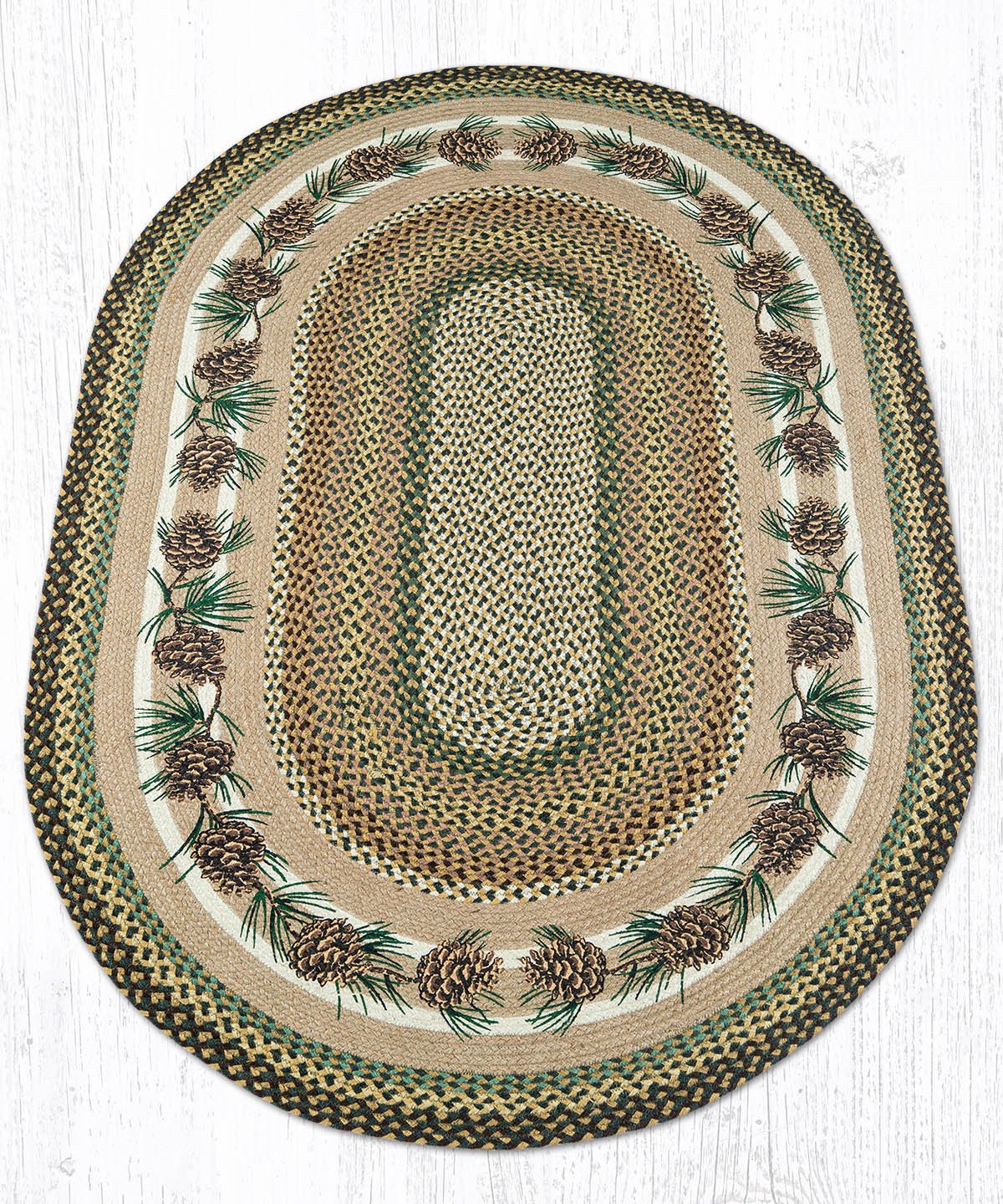 Needles & Cones Design Oval Braided Rug 4'x6'  - Earth Rugs