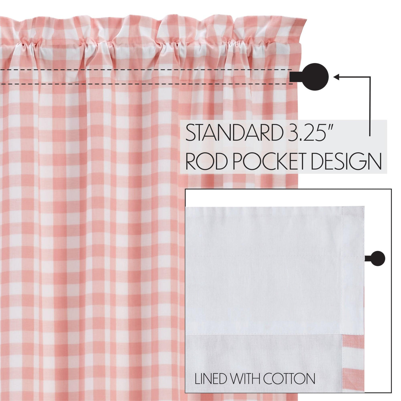 Annie Buffalo Coral Check Swag Curtain Set of 2 36x36x16 VHC Brands - The Fox Decor
