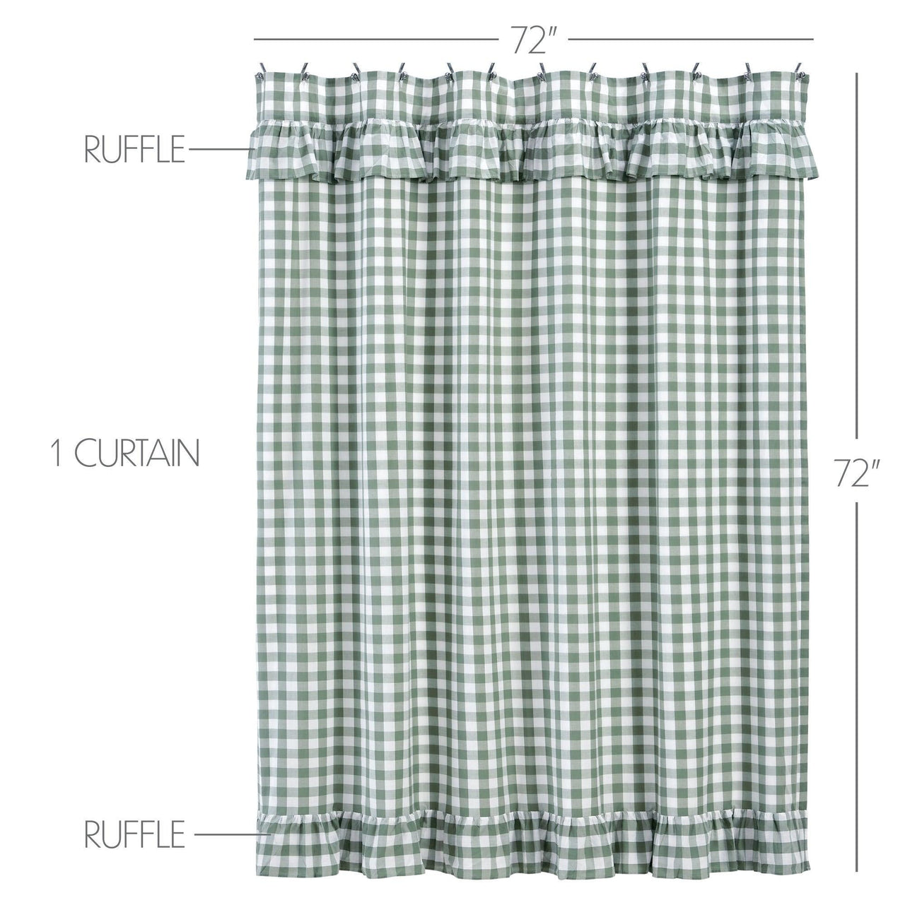 Annie Buffalo Green Check Ruffled Shower Curtain 72x72 VHC Brands - The Fox Decor