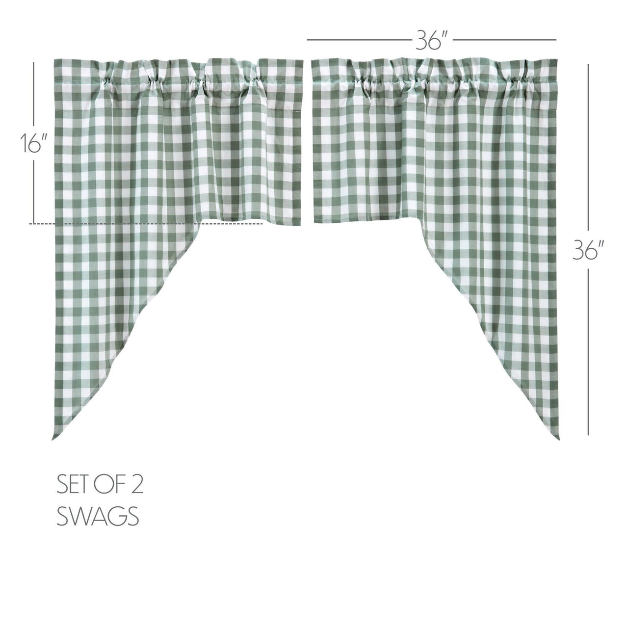 Annie Buffalo Green Check Swag Curtain Set of 2 36x36x16 VHC Brands - The Fox Decor