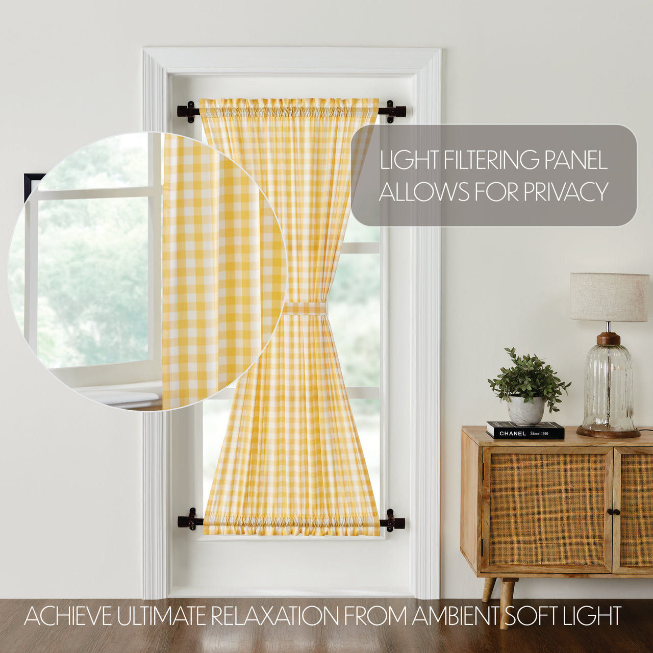 Annie Buffalo Yellow Check Door Panel Curtain 72"x40" VHC Brands - The Fox Decor