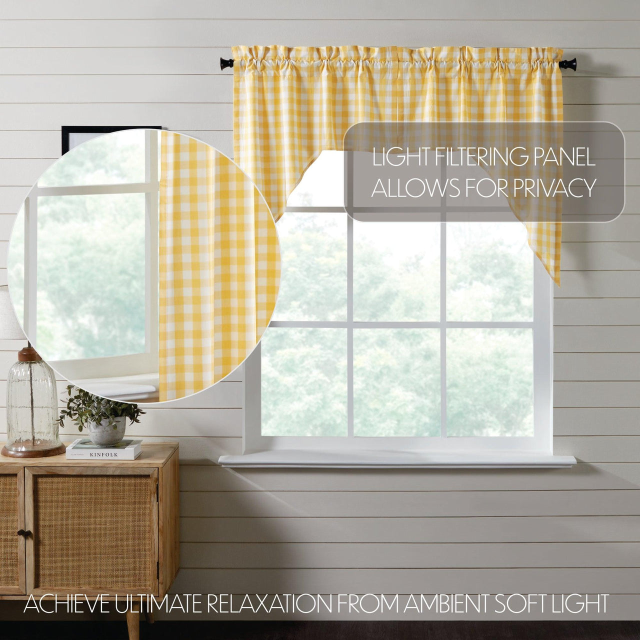 Annie Buffalo Yellow Check Swag Curtain Set of 2 36x36x16 VHC Brands - The Fox Decor