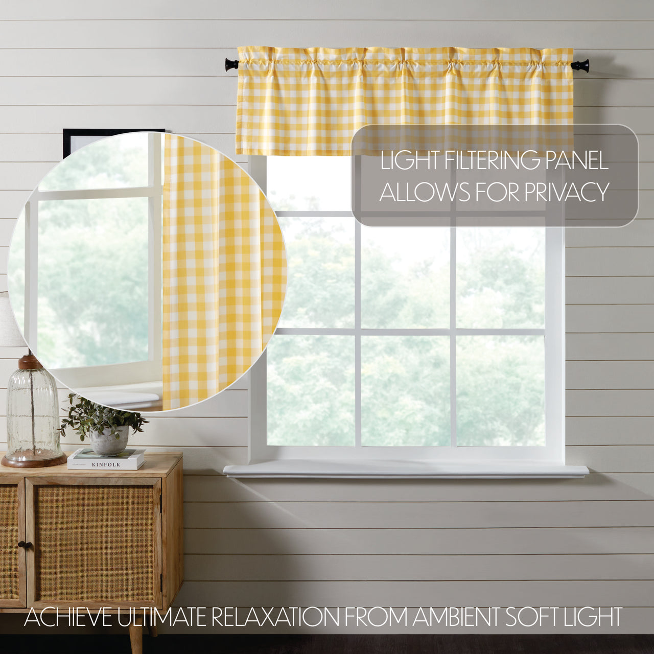 Annie Buffalo Yellow Check Valance Curtain 16"x60" VHC Brands - The Fox Decor